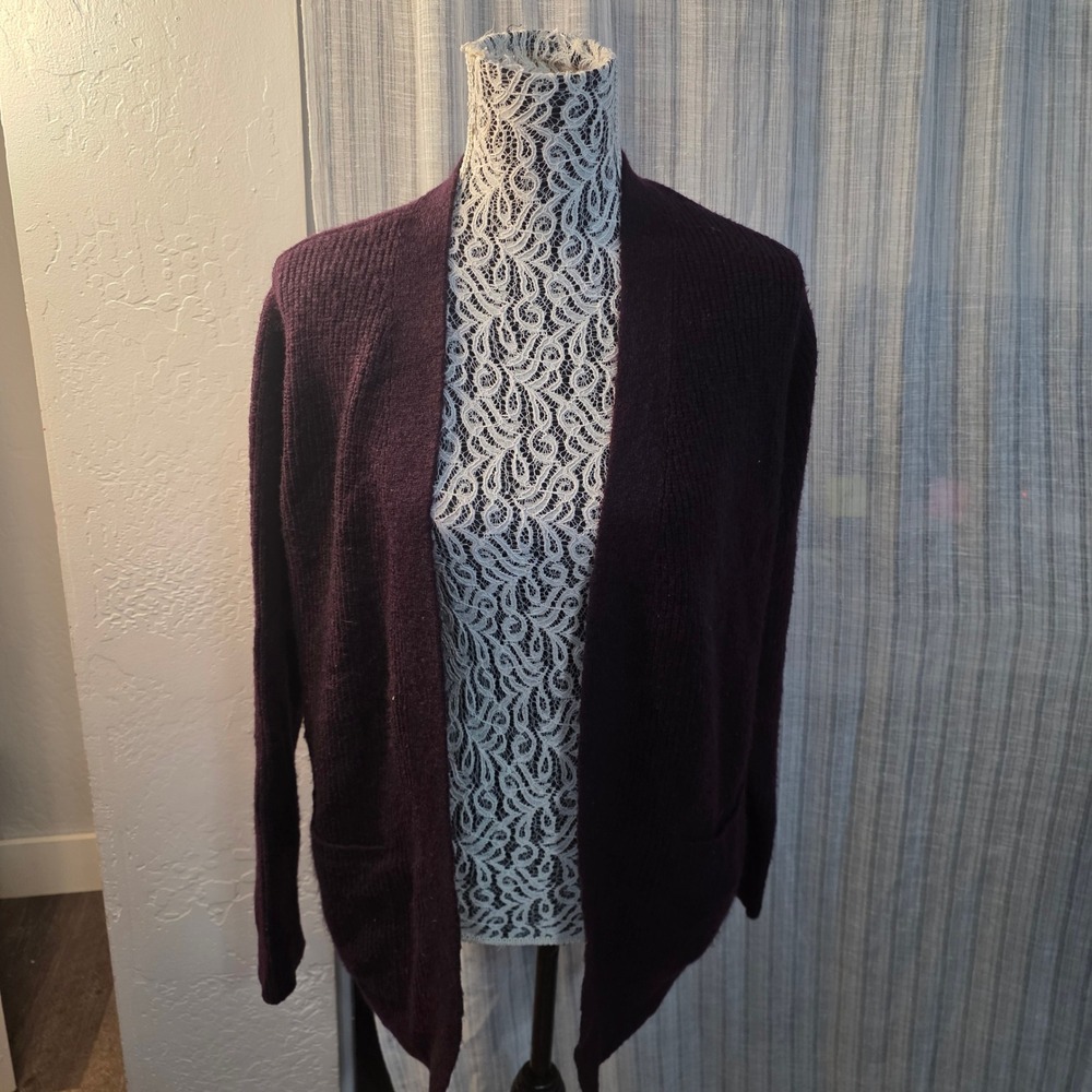 Calvin Klein Jeans Open Front Cardigan Sweater Womens M Burgundy Long Sleeve